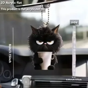 2d Fun Coffee Black Cat Keychain Cute Cartoon Kitten Charm Flat Acrylic Pendant Versatile For Móc Treo Đeo Thoại, Standee, Móc Khoá In Theo Yêu Cầu, Chất Liệu Mica Dày 4mm, Kích Thước 5.5 Cm, Có In Test Mẫu
