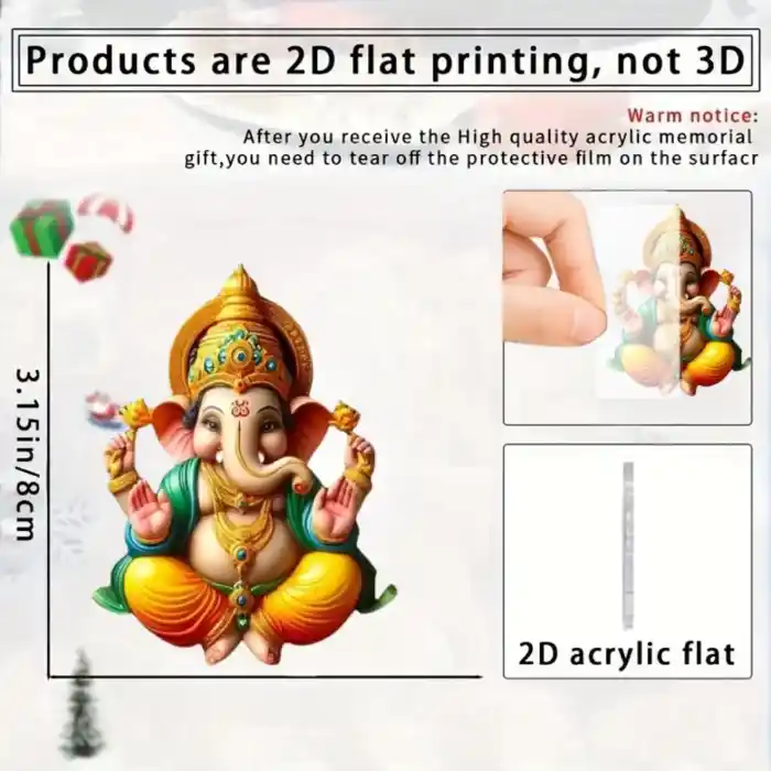2d Ganesha Versatile Pendant Eastern Elements Keychain Flat Acrylic Ornament For Car Bag Móc Treo Đeo Thoại, Standee, Móc Khoá In Theo Yêu Cầu, Chất Liệu Mica Dày 4mm, Kích Thước 5.5 Cm, Có In Test Mẫu