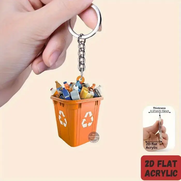 2d Garbage Sorting Themed Keychain Trash Can Pendant Flat Acrylic Ornament Charms Hanging Móc Treo Đeo Thoại, Standee, Móc Khoá In Theo Yêu Cầu, Chất Liệu Mica Dày 4mm, Kích Thước 5.5 Cm, Có In Test Mẫu