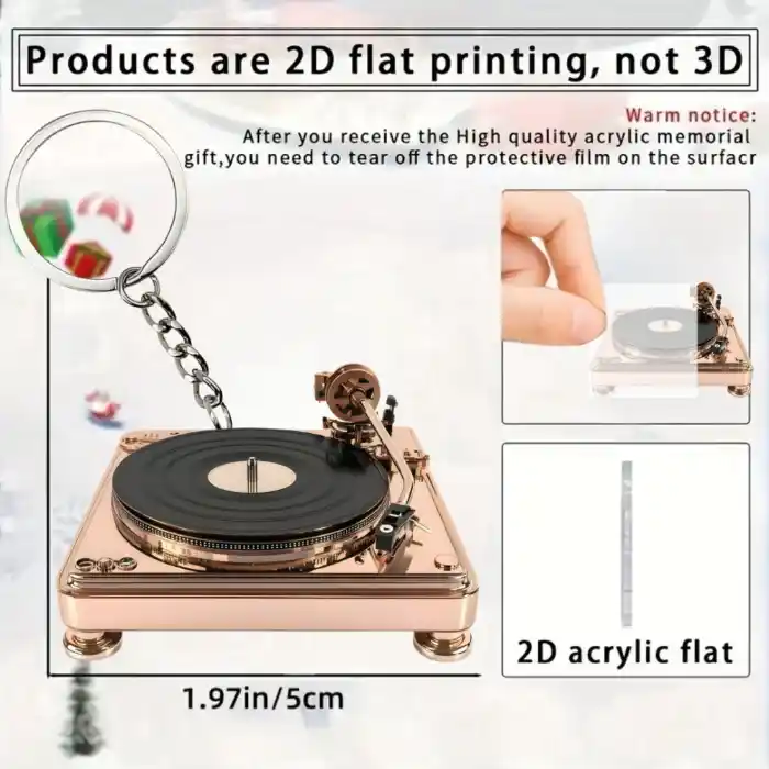 2d Golden Record Player Keychain Phonograph Pendant Flat Acrylic Ornament Charms Hanging Móc Treo Đeo Thoại, Standee, Móc Khoá In Theo Yêu Cầu, Chất Liệu Mica Dày 4mm, Kích Thước 5.5 Cm, Có In Test Mẫu