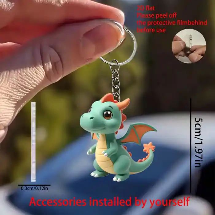 2d Green Dragon Keychain Adorable Car Pendant Acrylic Hanging Ornament Backpack Wallets Móc Treo Đeo Thoại, Standee, Móc Khoá In Theo Yêu Cầu, Chất Liệu Mica Dày 4mm, Kích Thước 5.5 Cm, Có In Test Mẫu