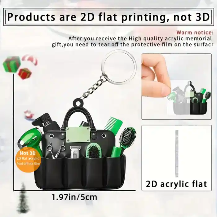 2d Hairdresser Toolkit Keychain Hairstylist Theme Pendant Flat Acrylic Ornament Charms For Móc Treo Đeo Thoại, Standee, Móc Khoá In Theo Yêu Cầu, Chất Liệu Mica Dày 4mm, Kích Thước 5.5 Cm, Có In Test Mẫu