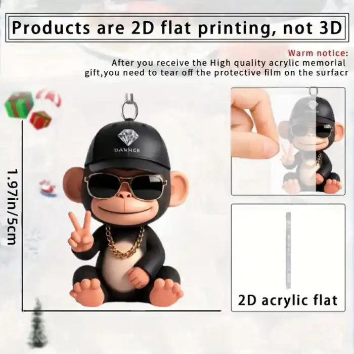 2d Hip Hop Gorilla Keychain Flat Acrylic Chimpanzee Pendant Charm For Car Bag Festive Party Móc Treo Đeo Thoại, Standee, Móc Khoá In Theo Yêu Cầu, Chất Liệu Mica Dày 4mm, Kích Thước 5.5 Cm, Có In Test Mẫu