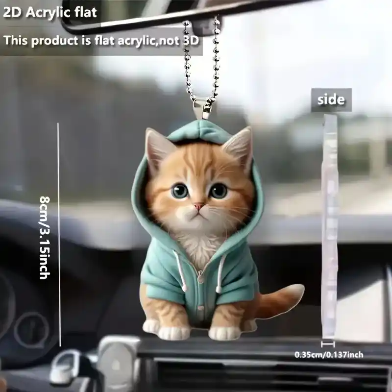 2d Hoodie Dressed Cat Pendant Cute Kitten Charm Acrylic Keychain Cartoon Decor For Car Mirror Móc Treo Đeo Thoại, Standee, Móc Khoá In Theo Yêu Cầu, Chất Liệu Mica Dày 4mm, Kích Thước 5.5 Cm, Có In Test Mẫu