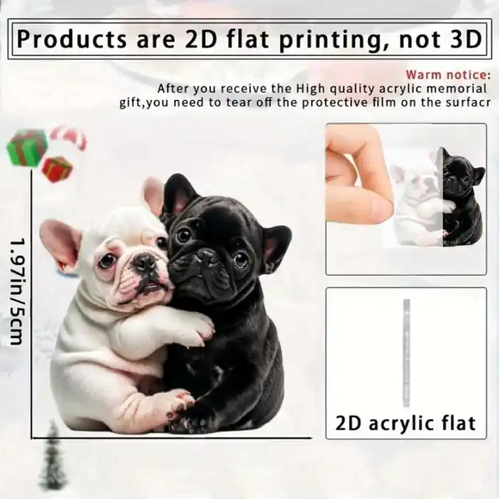 2d Hugging Bulldogs Keychain Cute Puppy Pendant Flat Acrylic Ornament Charms Hanging Móc Treo Đeo Thoại, Standee, Móc Khoá In Theo Yêu Cầu, Chất Liệu Mica Dày 4mm, Kích Thước 5.5 Cm, Có In Test Mẫu