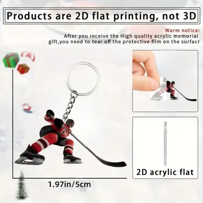2d Ice Hockey Player Keychain Hockey Themed Pendant Flat Acrylic Ornament Charms Hanging Móc Treo Đeo Thoại, Standee, Móc Khoá In Theo Yêu Cầu, Chất Liệu Mica Dày 4mm, Kích Thước 5.5 Cm, Có In Test Mẫu