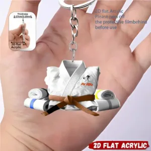 2d Judo Suit Keychain Jiu-jitsu Themed Pendant Flat Acrylic Ornament Charms Karate Hanging Móc Treo Đeo Thoại, Standee, Móc Khoá In Theo Yêu Cầu, Chất Liệu Mica Dày 4mm, Kích Thước 5.5 Cm, Có In Test Mẫu
