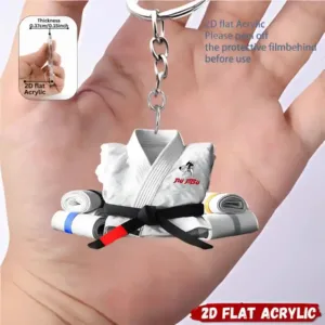 2d Judo Suit Keychain Jiu-jitsu Themed Pendant Flat Acrylic Ornament Charms Karate Hanging Móc Treo Đeo Thoại, Standee, Móc Khoá In Theo Yêu Cầu, Chất Liệu Mica Dày 4mm, Kích Thước 5.5 Cm, Có In Test Mẫu