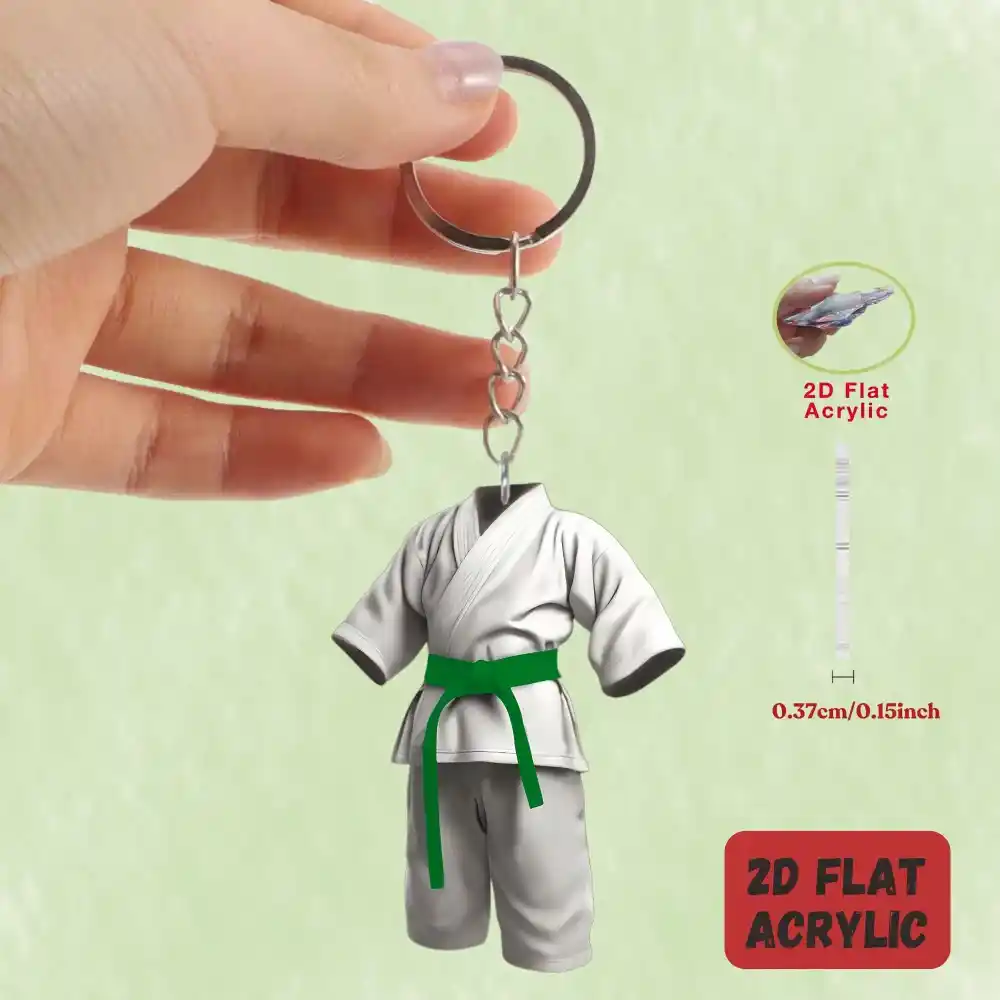 2d Karate Costume Keychain Jiu-jitsu Themed Pendant Charms Flat Acrylic Hanging Decoration Móc Treo Đeo Thoại, Standee, Móc Khoá In Theo Yêu Cầu, Chất Liệu Mica Dày 4mm, Kích Thước 5.5 Cm, Có In Test Mẫu