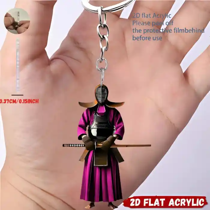 2d Kendo Warrior Keychain Kumdo Theme Pattern Pendant Flat Acrylic Ornament Charms Hanging Móc Treo Đeo Thoại, Standee, Móc Khoá In Theo Yêu Cầu, Chất Liệu Mica Dày 4mm, Kích Thước 5.5 Cm, Có In Test Mẫu