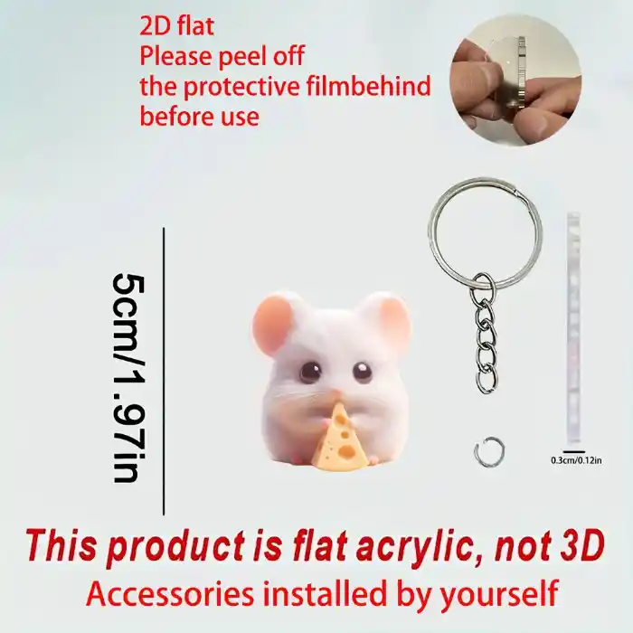 2d Little Mouse Keychain Eating Cheese Pendant Ornament Acrylic Hanging Charm For Móc Treo Đeo Thoại, Standee, Móc Khoá In Theo Yêu Cầu, Chất Liệu Mica Dày 4mm, Kích Thước 5.5 Cm, Có In Test Mẫu