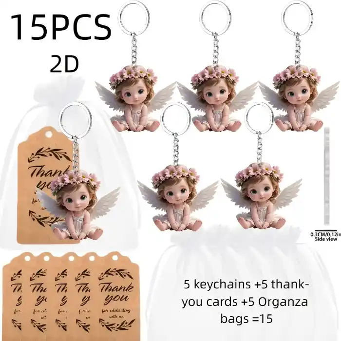 2d Lovely Angel Keychain 15pcs Acrylic Pendant With A Garland Party Gift Set For Her/him Móc Treo Đeo Thoại, Standee, Móc Khoá In Theo Yêu Cầu, Chất Liệu Mica Dày 4mm, Kích Thước 5.5 Cm, Có In Test Mẫu