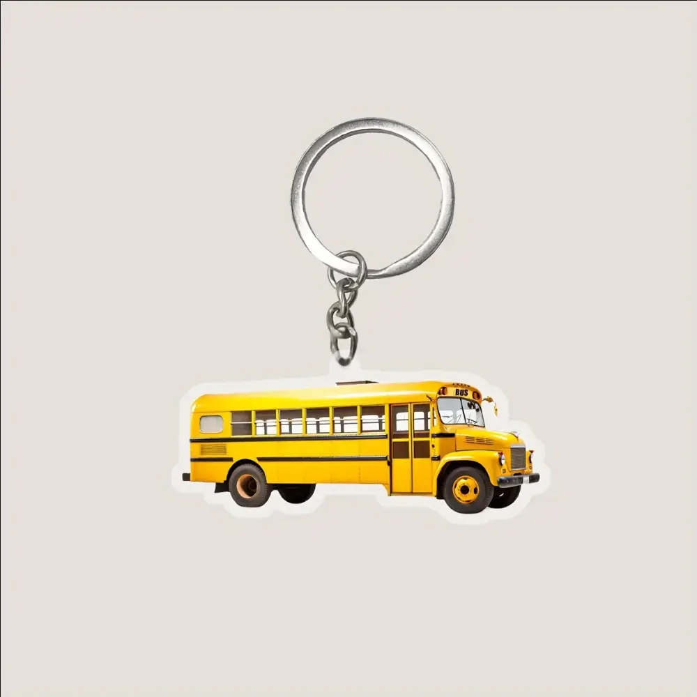2d Mini School Bus Acrylic Keychain Classic Bus Pendant Charm For Car Mirror Wallets Móc Treo Đeo Thoại, Standee, Móc Khoá In Theo Yêu Cầu, Chất Liệu Mica Dày 4mm, Kích Thước 5.5 Cm, Có In Test Mẫu