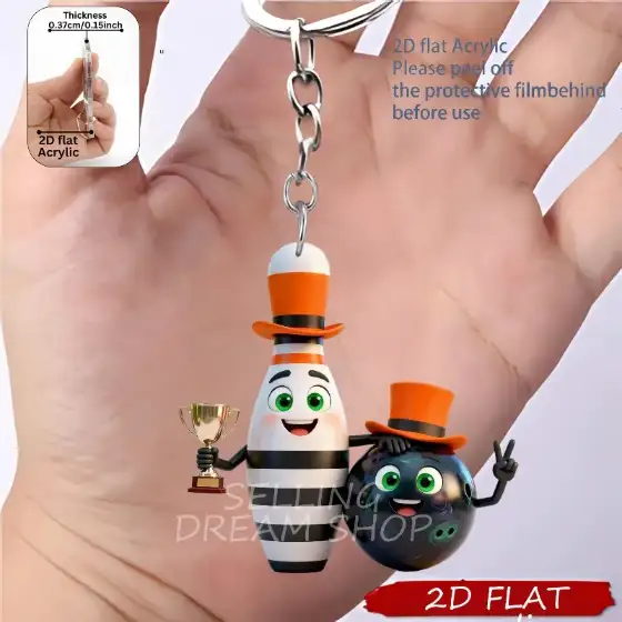 2d Miniature Bowling Keychain Cute Acrylic Sporty Pendant 6 Options Móc Treo Đeo Thoại, Standee, Móc Khoá In Theo Yêu Cầu, Chất Liệu Mica Dày 4mm, Kích Thước 5.5 Cm, Có In Test Mẫu