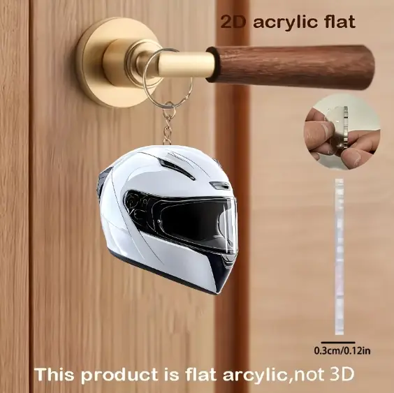 2d Motorcycle Helmet Keychain Vintage Flat Acrylic Pendant Ornament Charms For Car Bag Móc Treo Đeo Thoại, Standee, Móc Khoá In Theo Yêu Cầu, Chất Liệu Mica Dày 4mm, Kích Thước 5.5 Cm, Có In Test Mẫu