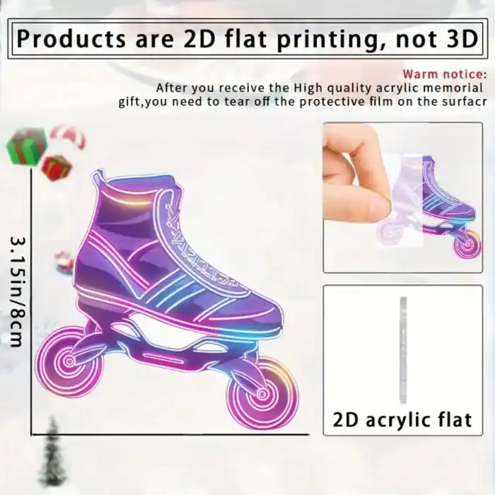 2d Neon Roller Skate Keychain Sports Theme Pendant Flat Acrylic Ornament Charm,hanging Móc Treo Đeo Thoại, Standee, Móc Khoá In Theo Yêu Cầu, Chất Liệu Mica Dày 4mm, Kích Thước 5.5 Cm, Có In Test Mẫu