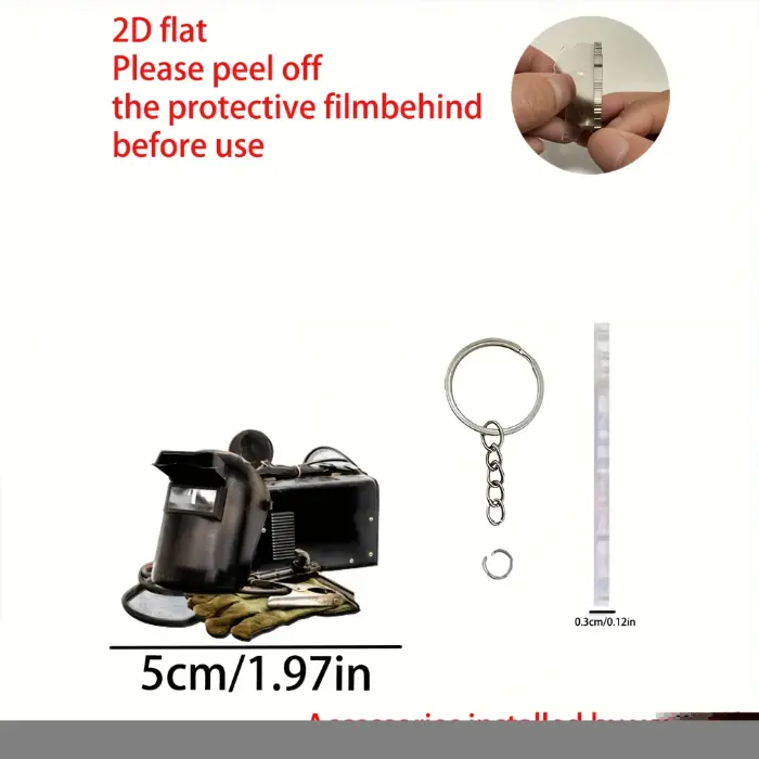 2d Novelty Welder Tool Keychain Acrylic Car Rearview Mirror Holiday Hanging Ornament Festive Móc Treo Đeo Thoại, Standee, Móc Khoá In Theo Yêu Cầu, Chất Liệu Mica Dày 4mm, Kích Thước 5.5 Cm, Có In Test Mẫu