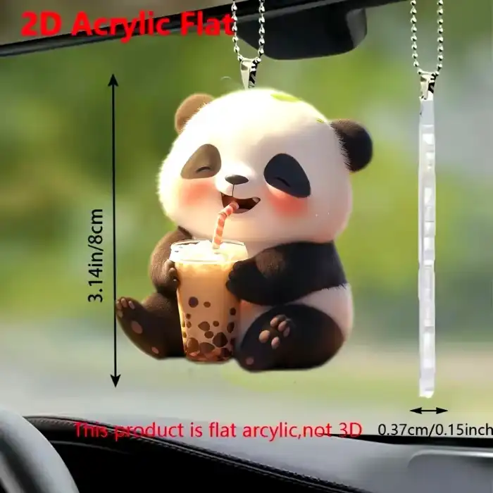 2d Panda Keychain Cartoon Animal Drinking Tea Pendant Acrylic Versatile Charm For Car Mirror Móc Treo Đeo Thoại, Standee, Móc Khoá In Theo Yêu Cầu, Chất Liệu Mica Dày 4mm, Kích Thước 5.5 Cm, Có In Test Mẫu