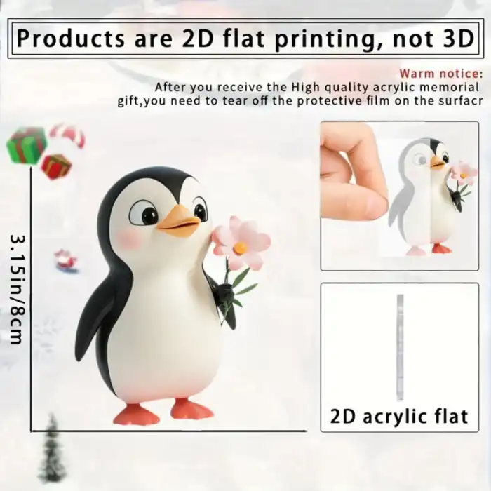 2d Penguin Pendant Cartoon Animal With Flower Keychain Flat Acrylic Ornament Car Hanging Móc Treo Đeo Thoại, Standee, Móc Khoá In Theo Yêu Cầu, Chất Liệu Mica Dày 4mm, Kích Thước 5.5 Cm, Có In Test Mẫu