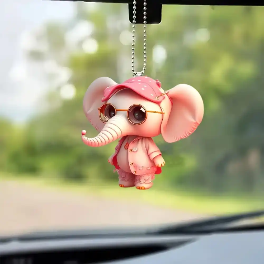 2d Pink Elephant Keychain Cute Dressed Elephant Pendant Festive Cartoon Acrylic Versatile Móc Treo Đeo Thoại, Standee, Móc Khoá In Theo Yêu Cầu, Chất Liệu Mica Dày 4mm, Kích Thước 5.5 Cm, Có In Test Mẫu