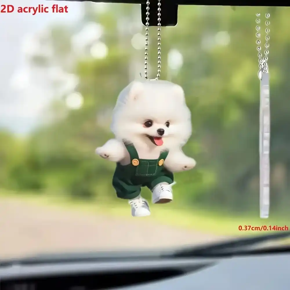2d Pomeranian Pendant Cute Rompers Dressed Puppy Keychain Flat Acrylic Ornament Hanging Móc Treo Đeo Thoại, Standee, Móc Khoá In Theo Yêu Cầu, Chất Liệu Mica Dày 4mm, Kích Thước 5.5 Cm, Có In Test Mẫu