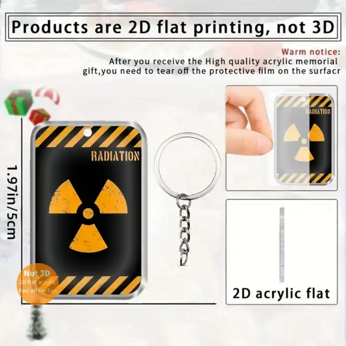 2d Radiation Symbol Pendant Keychain Warning Label Flat Acrylic Ornament Charms Hanging Móc Treo Đeo Thoại, Standee, Móc Khoá In Theo Yêu Cầu, Chất Liệu Mica Dày 4mm, Kích Thước 5.5 Cm, Có In Test Mẫu