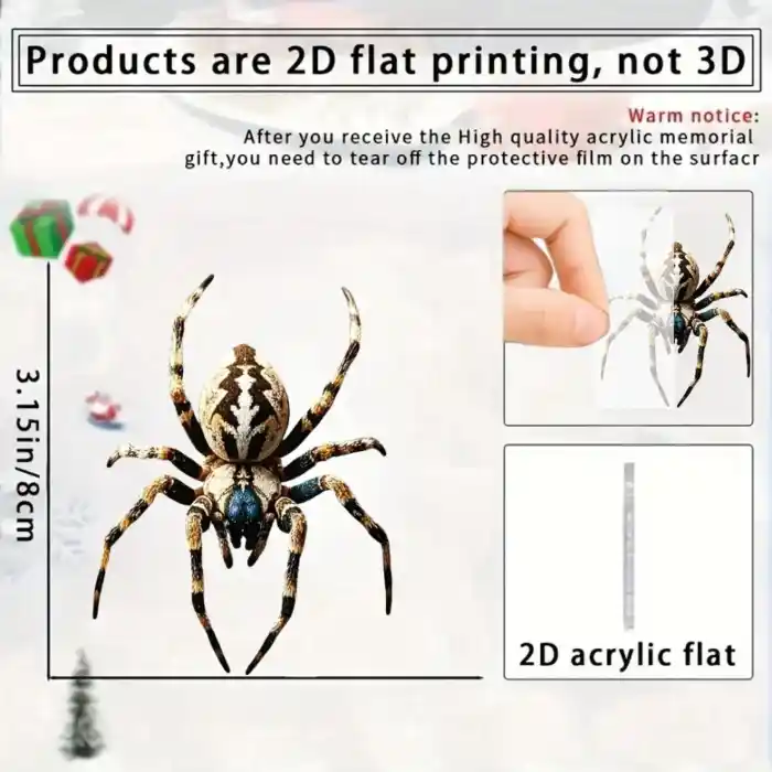 2d Realistic Spider Pendant Flat Acrylic Keychain Ornament Charm For Car Bag Festive Hanging Móc Treo Đeo Thoại, Standee, Móc Khoá In Theo Yêu Cầu, Chất Liệu Mica Dày 4mm, Kích Thước 5.5 Cm, Có In Test Mẫu