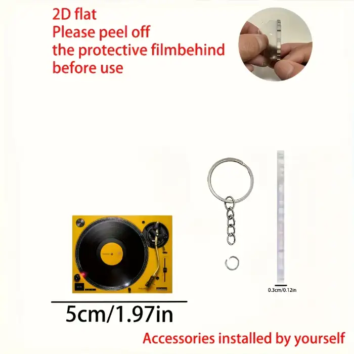 2d Retro Vinyl Record Player Keychain Flat Car Mirror Ornament Acrylic Backpack Accessory Móc Treo Đeo Thoại, Standee, Móc Khoá In Theo Yêu Cầu, Chất Liệu Mica Dày 4mm, Kích Thước 5.5 Cm, Có In Test Mẫu