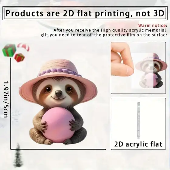 2d Sloth Keychain Cartoon Sloth Pendant Flat Acrylic Ornament Festive Party Gift For Women Móc Treo Đeo Thoại, Standee, Móc Khoá In Theo Yêu Cầu, Chất Liệu Mica Dày 4mm, Kích Thước 5.5 Cm, Có In Test Mẫu