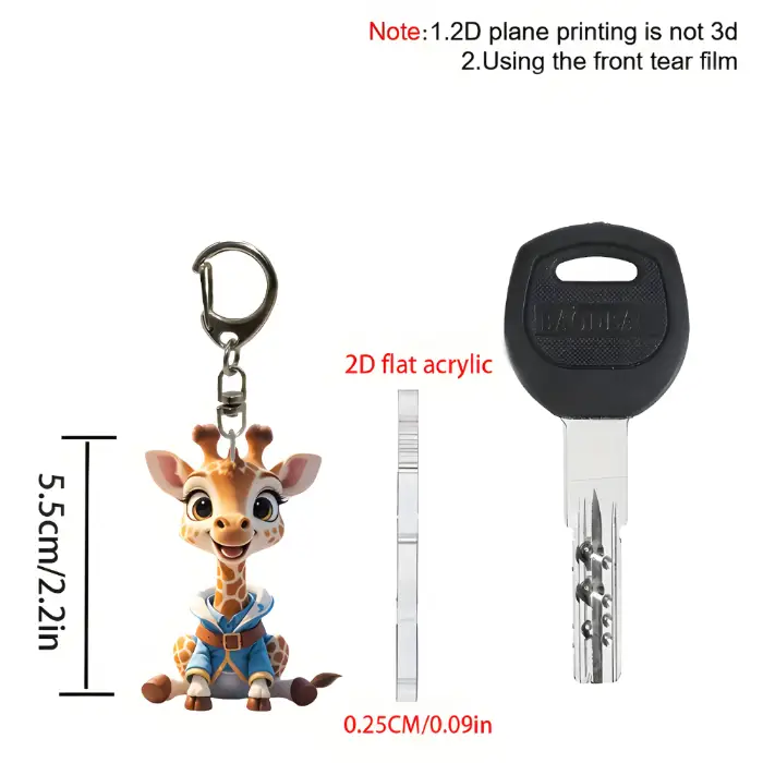 2d Smiling Giraffe Keychain Charm Festive Decor Hanging Ornament Acrylic Car Backpack Móc Treo Đeo Thoại, Standee, Móc Khoá In Theo Yêu Cầu, Chất Liệu Mica Dày 4mm, Kích Thước 5.5 Cm, Có In Test Mẫu