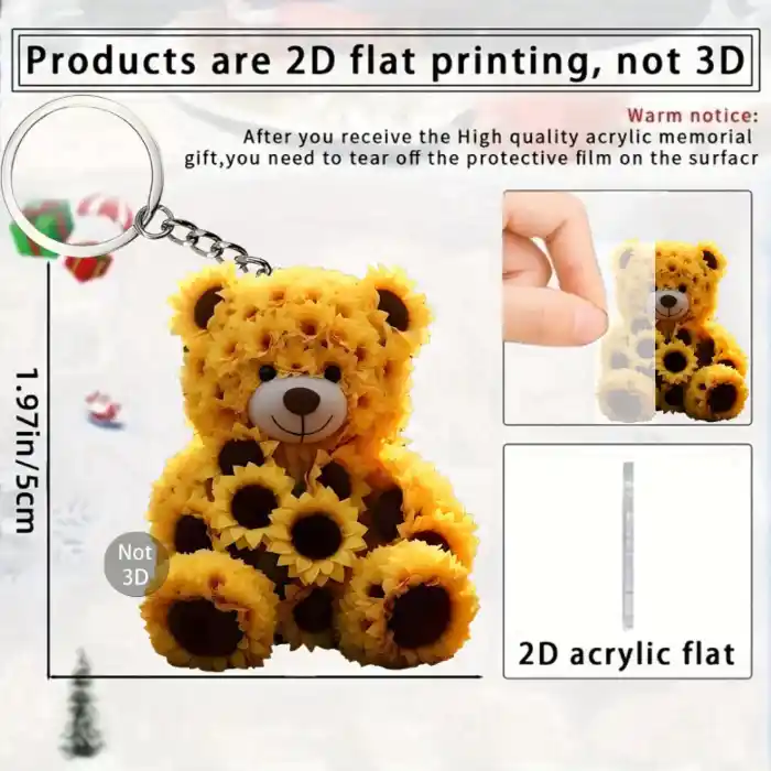 2d Sunflower Bear Keychain Cute Animal Pendant Flat Acrylic Ornament Hanging Decoration For Móc Treo Đeo Thoại, Standee, Móc Khoá In Theo Yêu Cầu, Chất Liệu Mica Dày 4mm, Kích Thước 5.5 Cm, Có In Test Mẫu