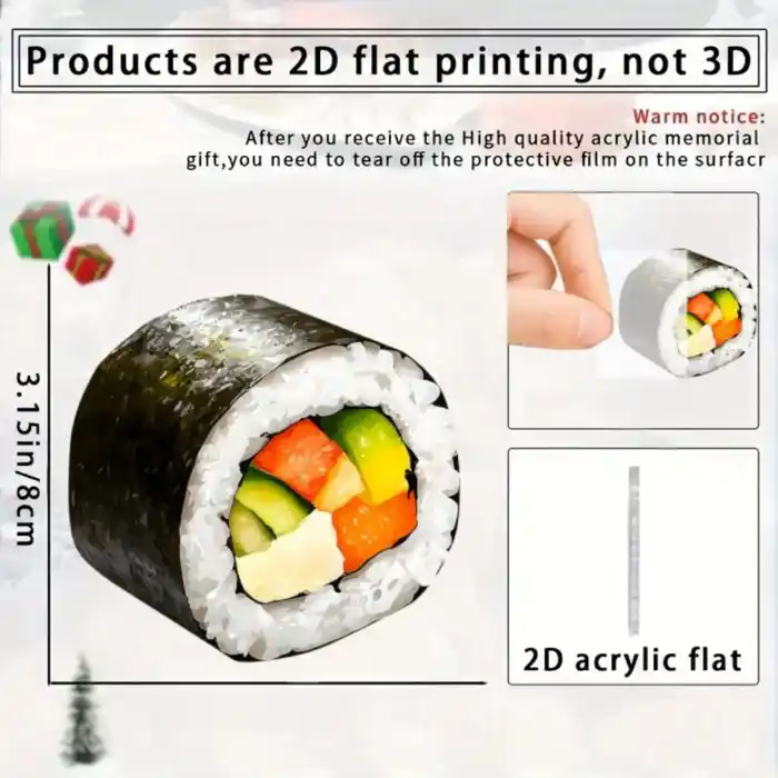 2d Sushi Pendant Flat Acrylic Keychain Unique Ornament Hang Charm For Car Bags Festive Party Móc Treo Đeo Thoại, Standee, Móc Khoá In Theo Yêu Cầu, Chất Liệu Mica Dày 4mm, Kích Thước 5.5 Cm, Có In Test Mẫu