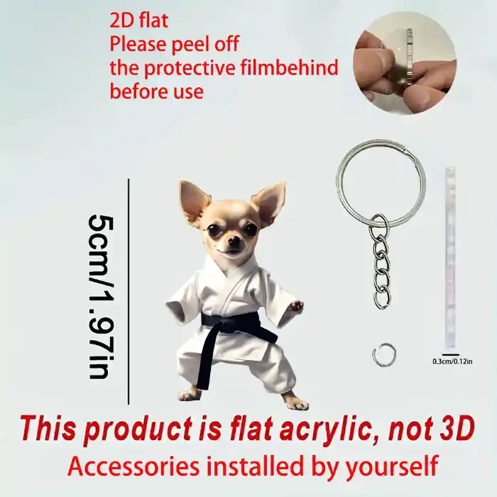 2d Taekwondo Chihuahua Keychain Stylish Acrylic Hanging Ornament Festive Gift Halloween Móc Treo Đeo Thoại, Standee, Móc Khoá In Theo Yêu Cầu, Chất Liệu Mica Dày 4mm, Kích Thước 5.5 Cm, Có In Test Mẫu