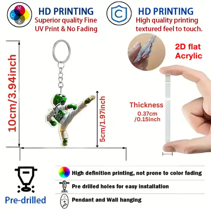 2d Taekwondo Keychain Charm Acrylic Hanging Ornament For Backpack Car Key Decoration Holiday Móc Treo Đeo Thoại, Standee, Móc Khoá In Theo Yêu Cầu, Chất Liệu Mica Dày 4mm, Kích Thước 5.5 Cm, Có In Test Mẫu