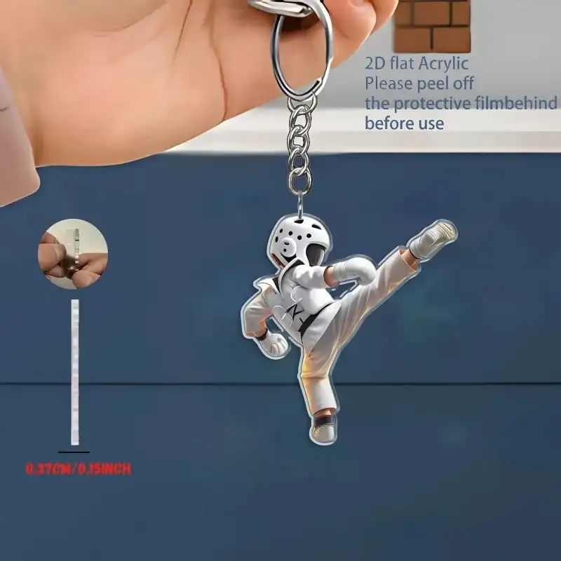 2d-taekwondo-keychain-charm-acrylic-hang-var2-1789472223972-526 2d Taekwondo Keychain Charm Acrylic Hanging Ornament For Backpack Car Key Decoration Holiday Móc Treo Đeo Thoại, Standee, Móc Khoá In Theo Yêu Cầu, Chất Liệu Mica Dày 4mm, Kích Thước 5.5 Cm, Có In Test Mẫu