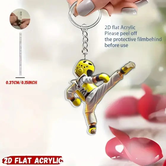 2d-taekwondo-keychain-charm-acrylic-hang-var4-1789472244570-957 2d Taekwondo Keychain Charm Acrylic Hanging Ornament For Backpack Car Key Decoration Holiday Móc Treo Đeo Thoại, Standee, Móc Khoá In Theo Yêu Cầu, Chất Liệu Mica Dày 4mm, Kích Thước 5.5 Cm, Có In Test Mẫu