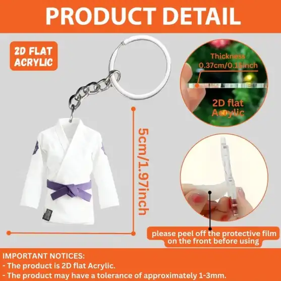 2d Taekwondo Uniform Keychain Sports Theme With Belt Pendant Flat Acrylic Ornament Hanging Móc Treo Đeo Thoại, Standee, Móc Khoá In Theo Yêu Cầu, Chất Liệu Mica Dày 4mm, Kích Thước 5.5 Cm, Có In Test Mẫu