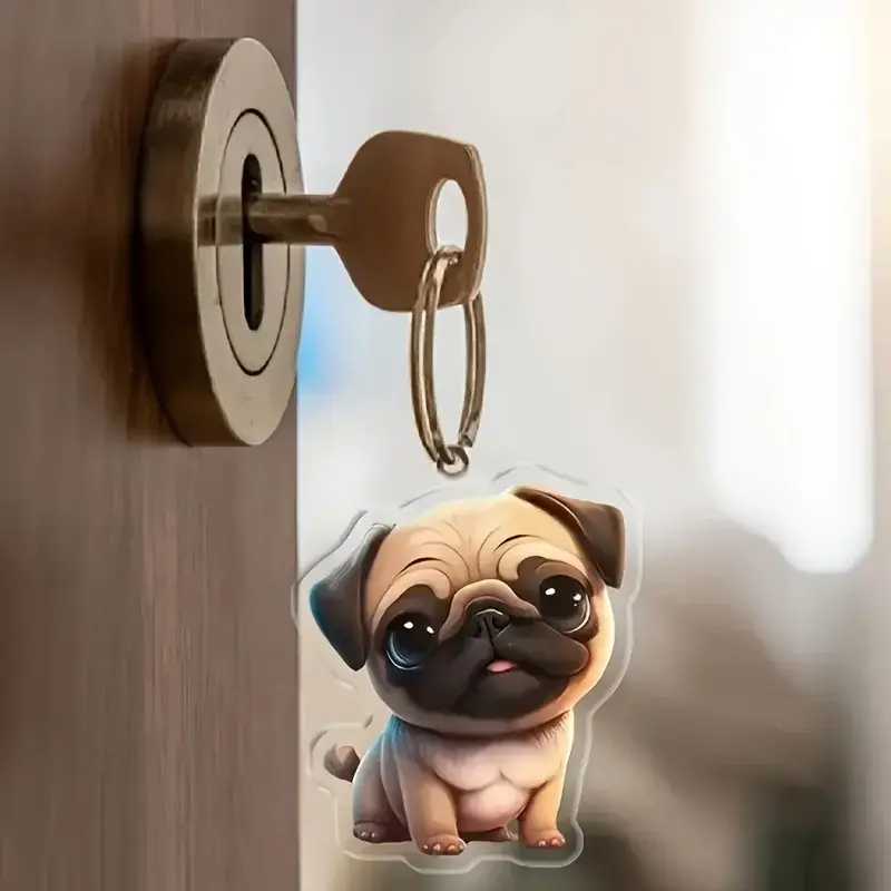 2d Tongue-out Pug Keychain Cute Puppy Acrylic Pendant Versatile Charm Fashion For Car Móc Treo Đeo Thoại, Standee, Móc Khoá In Theo Yêu Cầu, Chất Liệu Mica Dày 4mm, Kích Thước 5.5 Cm, Có In Test Mẫu