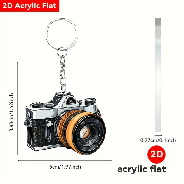 2d Vintage Camera Keychain Acrylic Hanging Ornament Decorative Car Pendant For Keys Interior Móc Treo Đeo Thoại, Standee, Móc Khoá In Theo Yêu Cầu, Chất Liệu Mica Dày 4mm, Kích Thước 5.5 Cm, Có In Test Mẫu