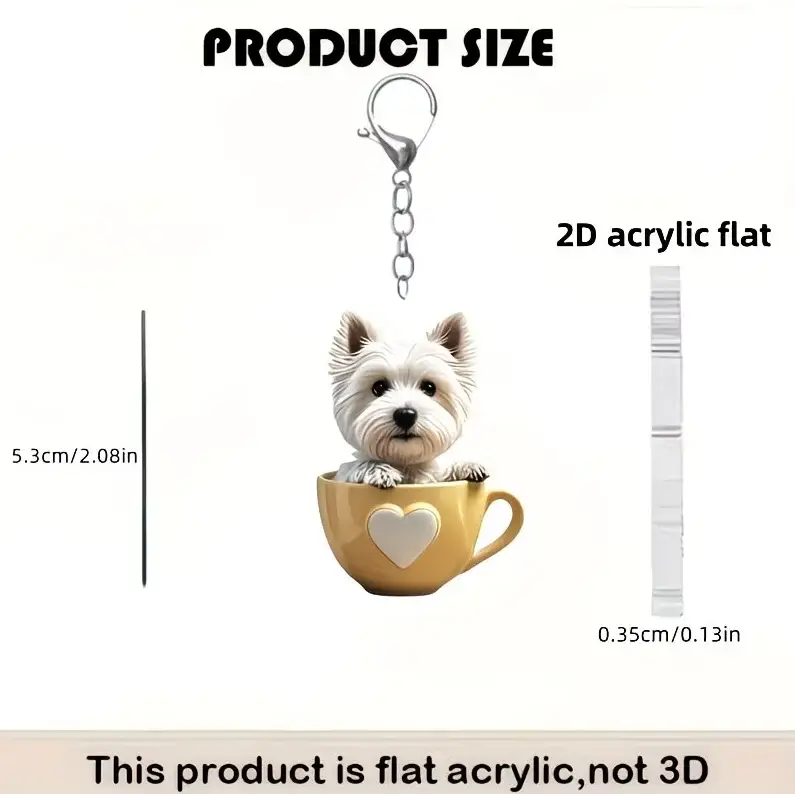 2d West Highland Keychain White Terrier Pendant Flat Acrylic Ornament Charms For Car Bag Móc Treo Đeo Thoại, Standee, Móc Khoá In Theo Yêu Cầu, Chất Liệu Mica Dày 4mm, Kích Thước 5.5 Cm, Có In Test Mẫu