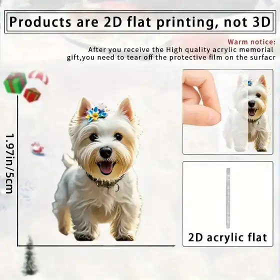 2d West Highland Terrier Keychain Dog With Floral Pendant Flat Acrylic Ornament,hang Móc Treo Đeo Thoại, Standee, Móc Khoá In Theo Yêu Cầu, Chất Liệu Mica Dày 4mm, Kích Thước 5.5 Cm, Có In Test Mẫu