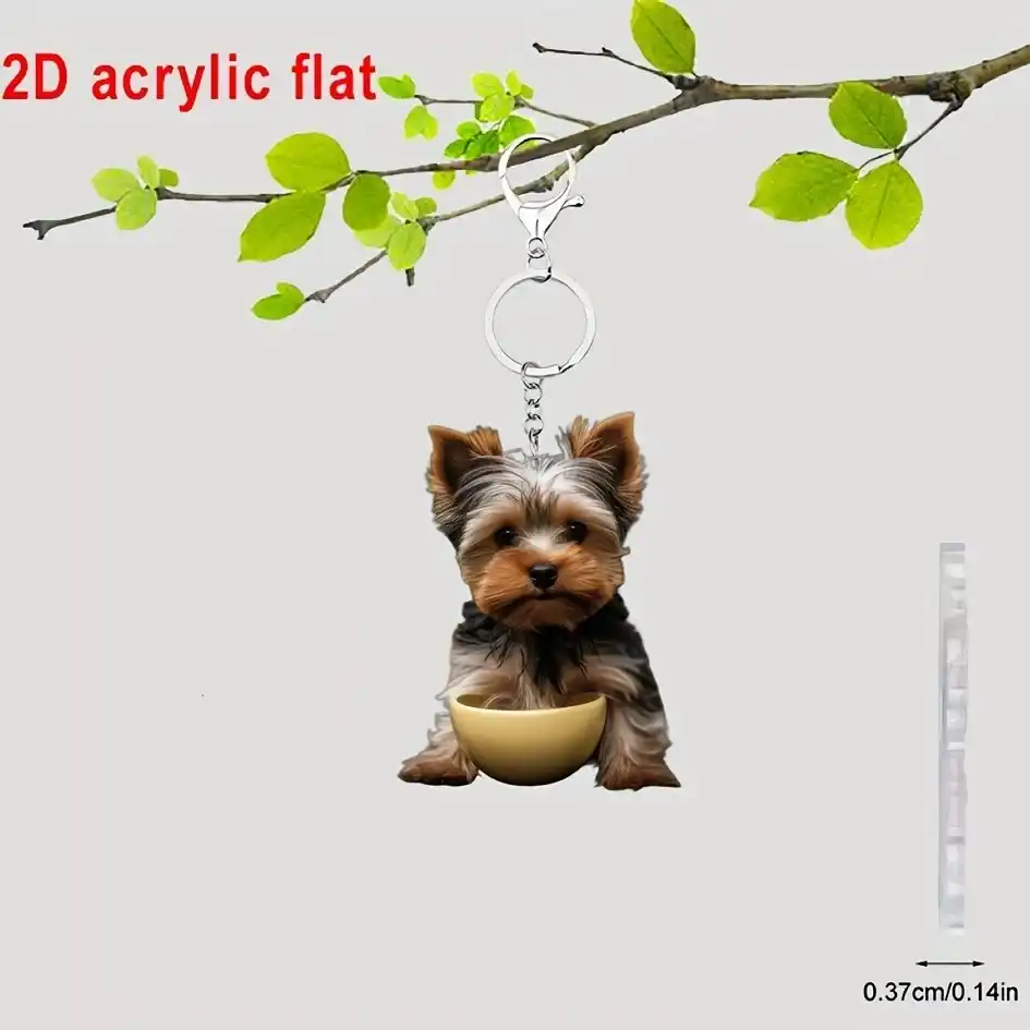 2d Yorkshire Terrier Keychain Cute Cartoon Flat Acrylic Pendant Yorkie Dog Ornament Charms Móc Treo Đeo Thoại, Standee, Móc Khoá In Theo Yêu Cầu, Chất Liệu Mica Dày 4mm, Kích Thước 5.5 Cm, Có In Test Mẫu