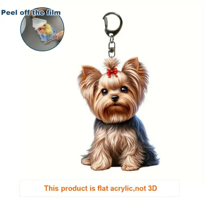 2d Yorkshire Terrier Keychain Cute Dog With Bow Tie Pendant Flat Acrylic Charm,for Car Móc Treo Đeo Thoại, Standee, Móc Khoá In Theo Yêu Cầu, Chất Liệu Mica Dày 4mm, Kích Thước 5.5 Cm, Có In Test Mẫu