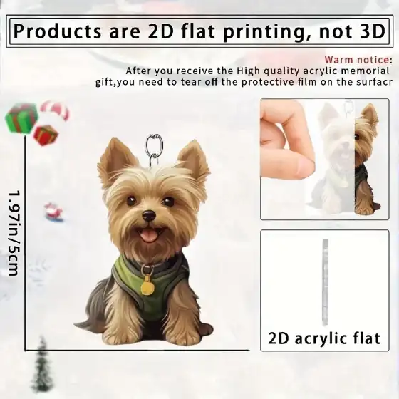 2d Yorkshire Terrier Keychain Cute Yorkie Dog Pendant Flat Acrylic Ornament Charms Hanging Móc Treo Đeo Thoại, Standee, Móc Khoá In Theo Yêu Cầu, Chất Liệu Mica Dày 4mm, Kích Thước 5.5 Cm, Có In Test Mẫu