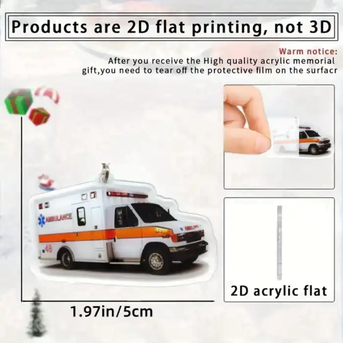 Ambulance Pendant Keychain,vehicle Theme 2d Flat Acrylic Ornament Charm,hanging Decoration Móc Treo Đeo Thoại, Standee, Móc Khoá In Theo Yêu Cầu, Chất Liệu Mica Dày 4mm, Kích Thước 5.5 Cm, Có In Test Mẫu