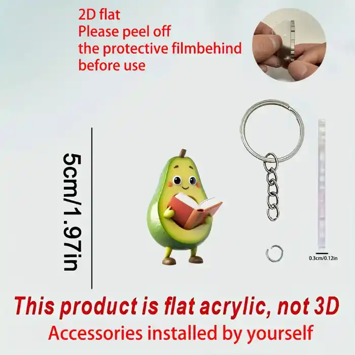 Avocado Elf Keychain Creative 2d Pendant Ornament Flat Acrylic Hanging Charm For Móc Treo Đeo Thoại, Standee, Móc Khoá In Theo Yêu Cầu, Chất Liệu Mica Dày 4mm, Kích Thước 5.5 Cm, Có In Test Mẫu
