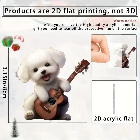 Bichon Frise Playing Guitar Pendant Keychain,cartoon Dog 2d Flat Acrylic Ornament,hanging Móc Treo Đeo Thoại, Standee, Móc Khoá In Theo Yêu Cầu, Chất Liệu Mica Dày 4mm, Kích Thước 5.5 Cm, Có In Test Mẫu