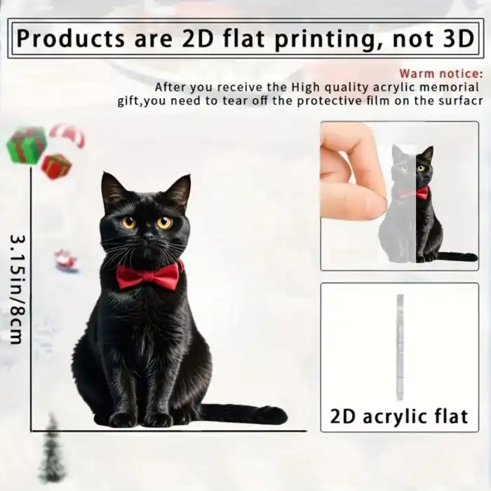 Black Cat With Red Bowtie Pendant Keychain,kitten 2d Flat Acrylic Ornament,hanging Decoration Móc Treo Đeo Thoại, Standee, Móc Khoá In Theo Yêu Cầu, Chất Liệu Mica Dày 4mm, Kích Thước 5.5 Cm, Có In Test Mẫu