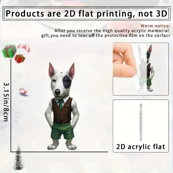 Cartoon Bull Terrier Pendant 2d Keychain Acrylic Flat Charm Dressed Puppy Hanging Decoration Móc Treo Đeo Thoại, Standee, Móc Khoá In Theo Yêu Cầu, Chất Liệu Mica Dày 4mm, Kích Thước 5.5 Cm, Có In Test Mẫu
