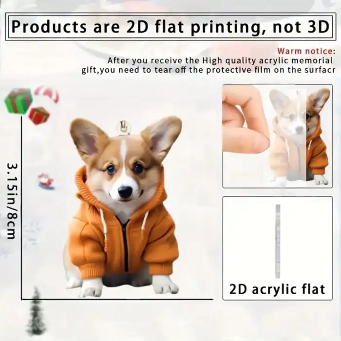 Cartoon Corgi Dog Pendant Keychain,cute Hoodie Puppy 2d Flat Acrylic Ornament,hanging Móc Treo Đeo Thoại, Standee, Móc Khoá In Theo Yêu Cầu, Chất Liệu Mica Dày 4mm, Kích Thước 5.5 Cm, Có In Test Mẫu